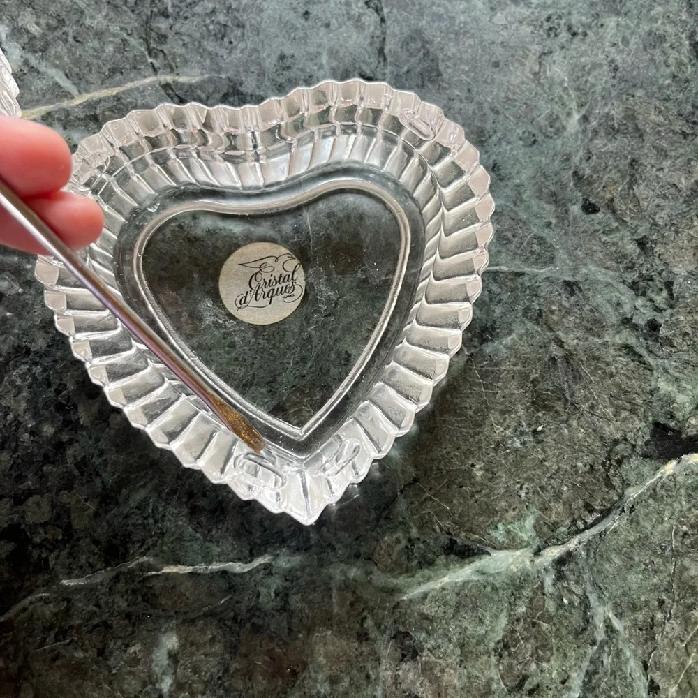 Vintage Heart-Shaped Crystal Jewelry Dish with Lid